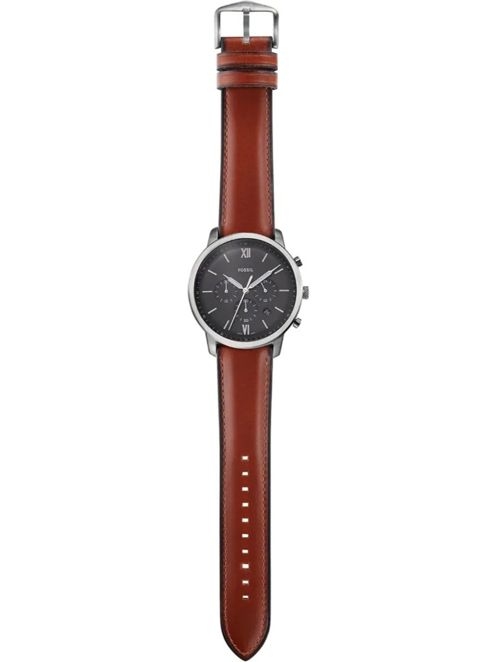 Men's Brown Leather Smoke Grey Neutra Quartz Stainless Steel Chronograph Watch